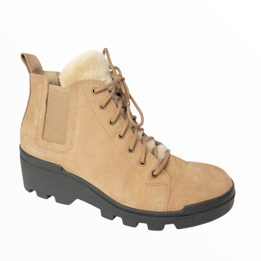 NEW Eileen Fisher Calm Fur Suede Lace Up Boot Brown Tan Women's 8.5 MSRP $270